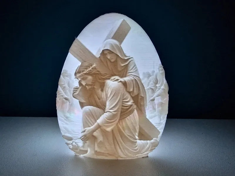 Jesus Holding Cross Being Comforted Lithophane Egg Tea Light