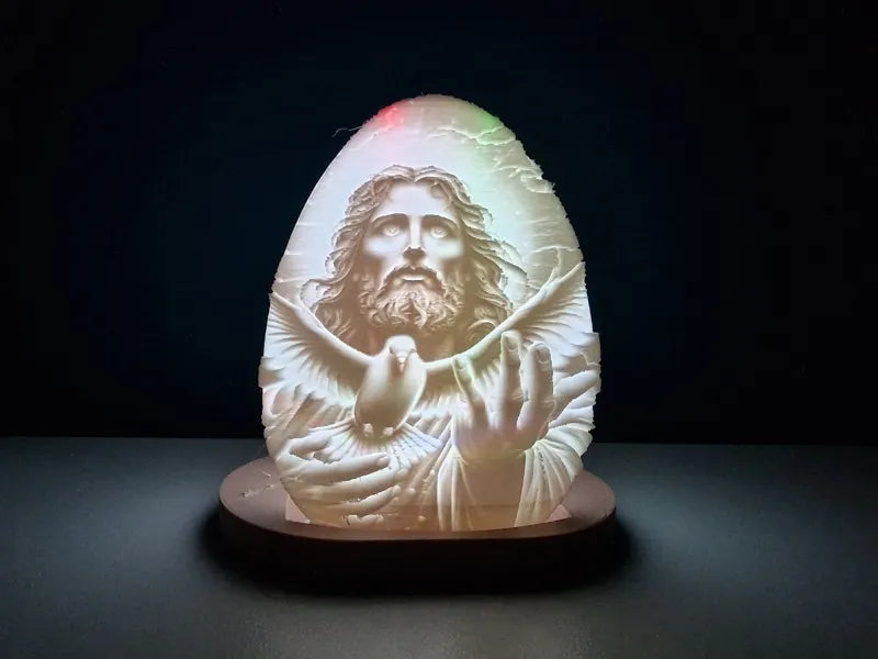 Face of Jesus with Dove Lithophane Egg Tea Light