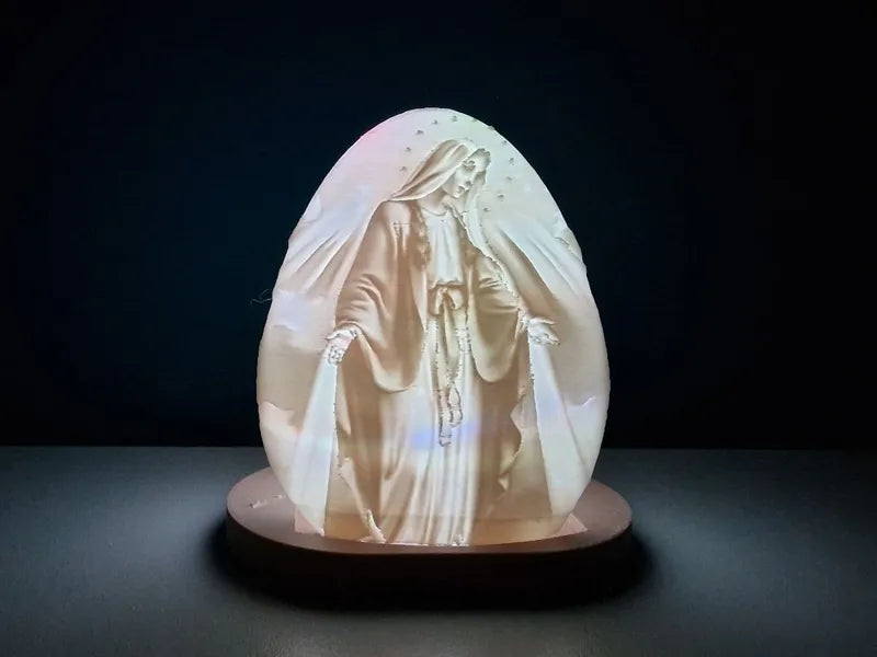Mary Ascending with Sacred Heart Lithophane Egg Tea Light