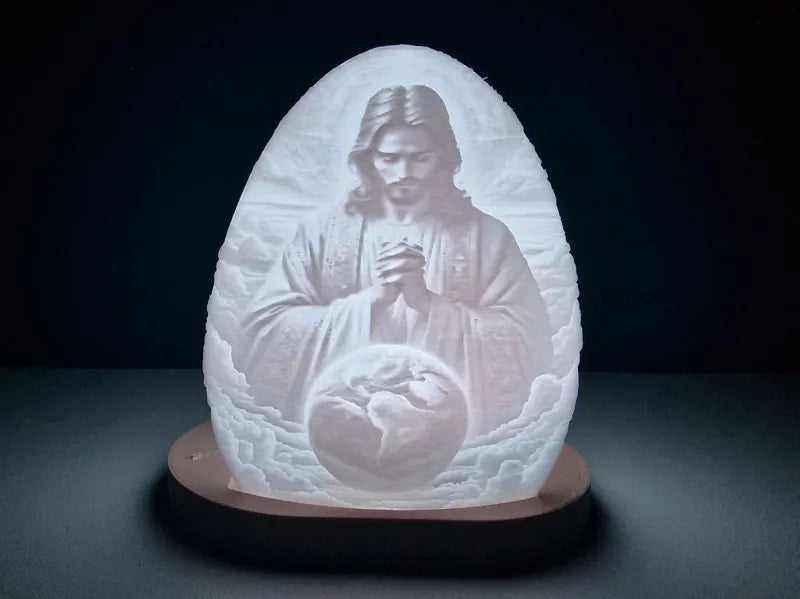 Jesus Praying for the World Lithophane Egg Tea Light