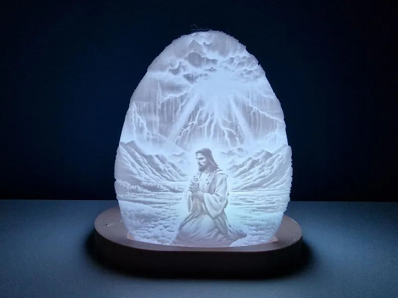 Jesus Praying in Mountains Lithograph Tea Light Egg
