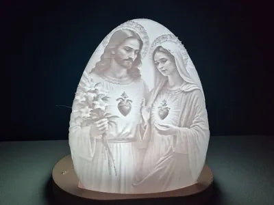 Jesus and Mary with Sacred Hearts Lithophane Egg Tea Light