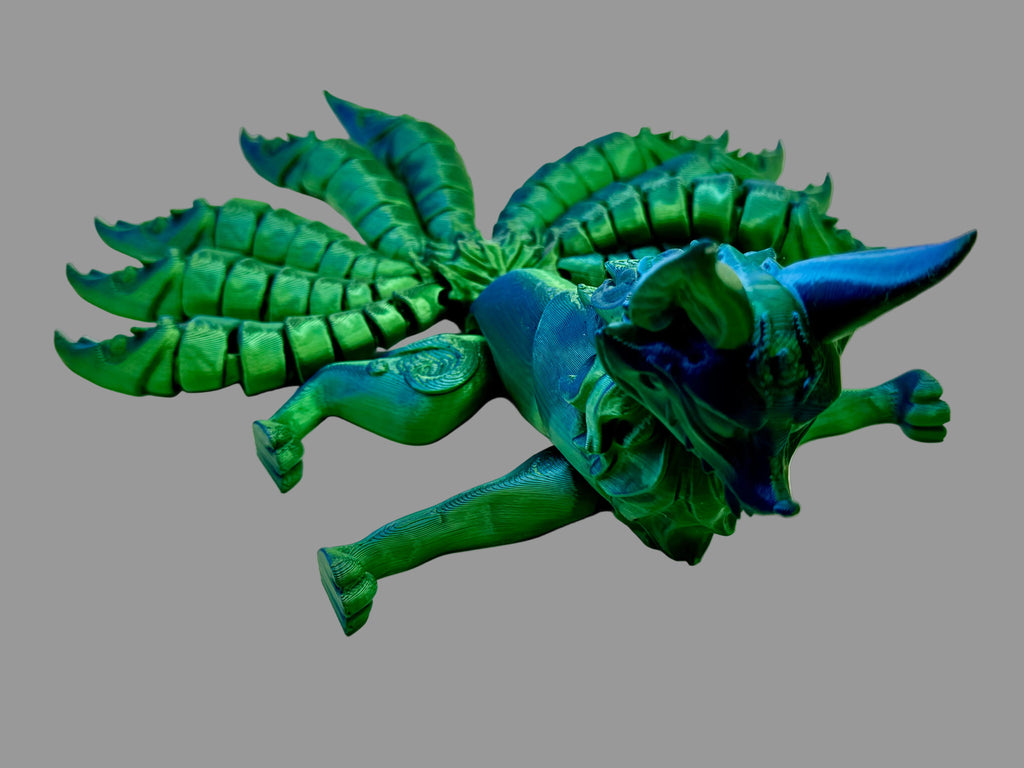 3D Printed Kitsune Fox Figurine - Desk Decoration Decor - 6 Inches Long 5 Inch Tail Span