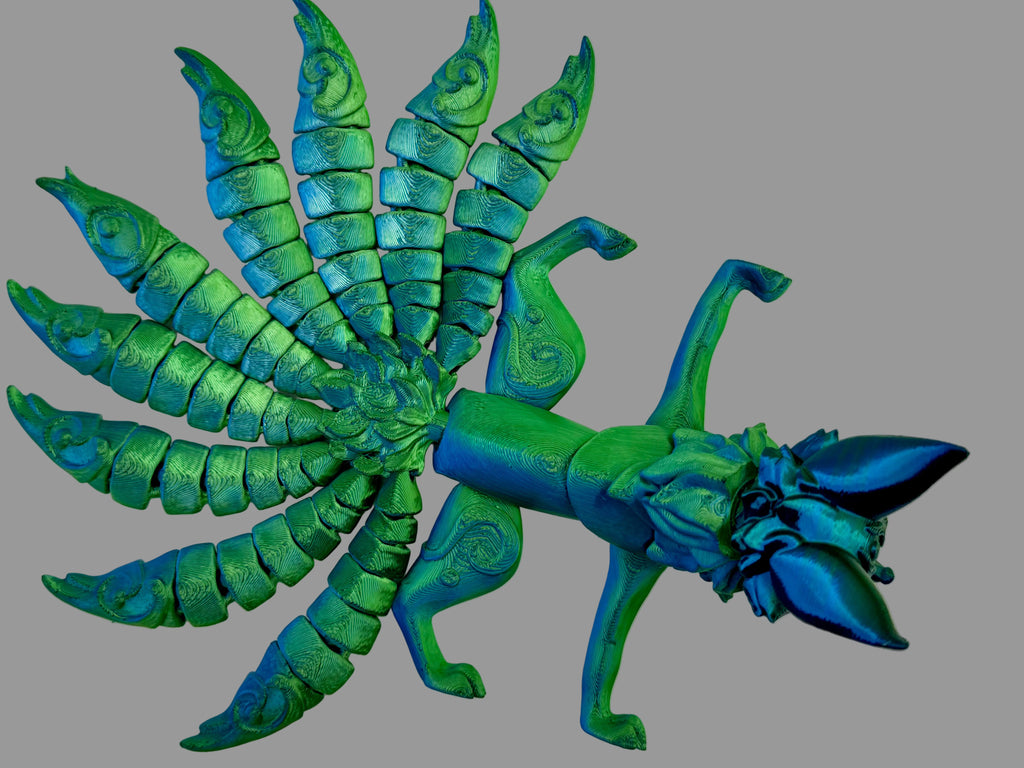 3D Printed Kitsune Fox Figurine - Desk Decoration Decor - 6 Inches Long 5 Inch Tail Span