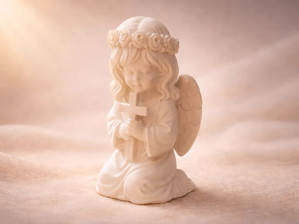 Praying Girl Angel Holding a Cross